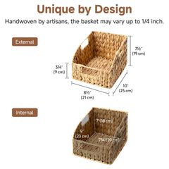 DEILSY Pantry Baskets for Organizing, Wicker Basket with Built-in Handles, Handwoven Wicker Storage Baskets, Water Hyacinth for Shelves, 2 Pack