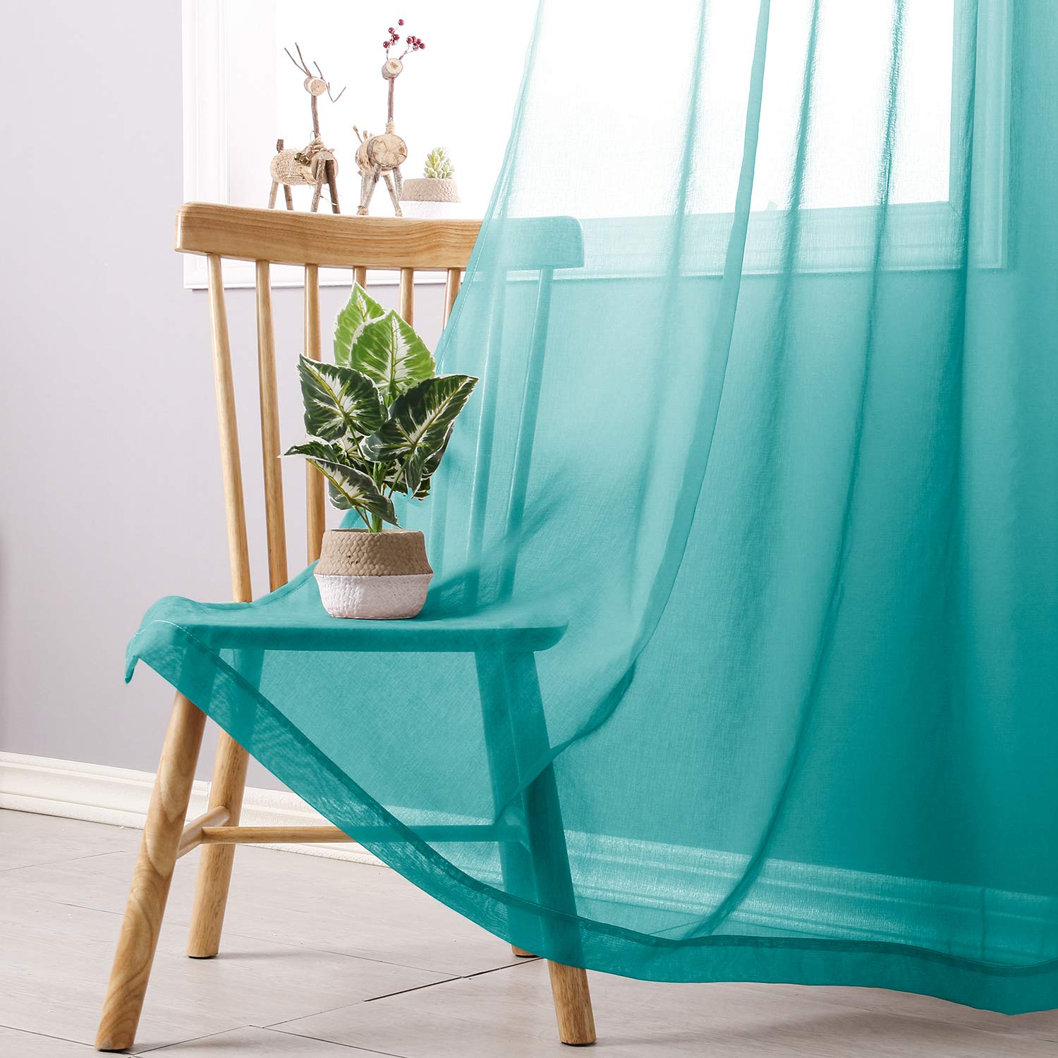DWCN Faux Linen Ombre Sheer Curtains, Set of 2 Panels-4