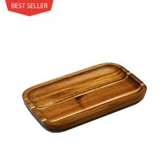 [ Set of 6 ] Zavis Green Acacia Wood Serving rectangle Stackable Tray / Dish 8" X 5" | Dishwasher Safe