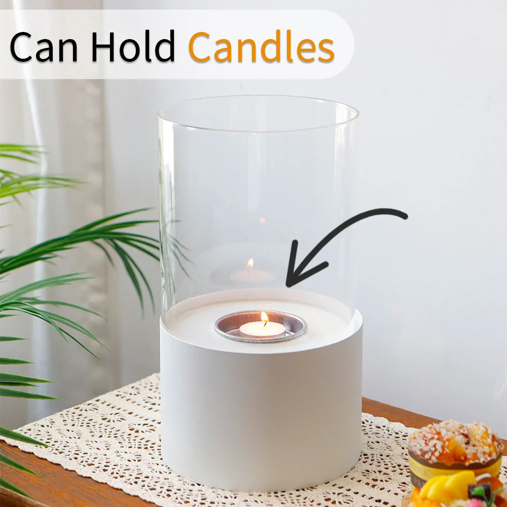 11.4"H  Round Portable Tabletop Fireplace(white)-3