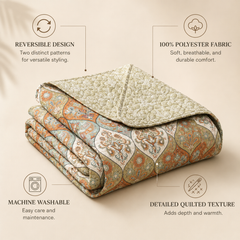 DaDa Bedding Bohemian Floral Paisley Garden Coral Teal Quilted Bedspread Set (LH1403)-2