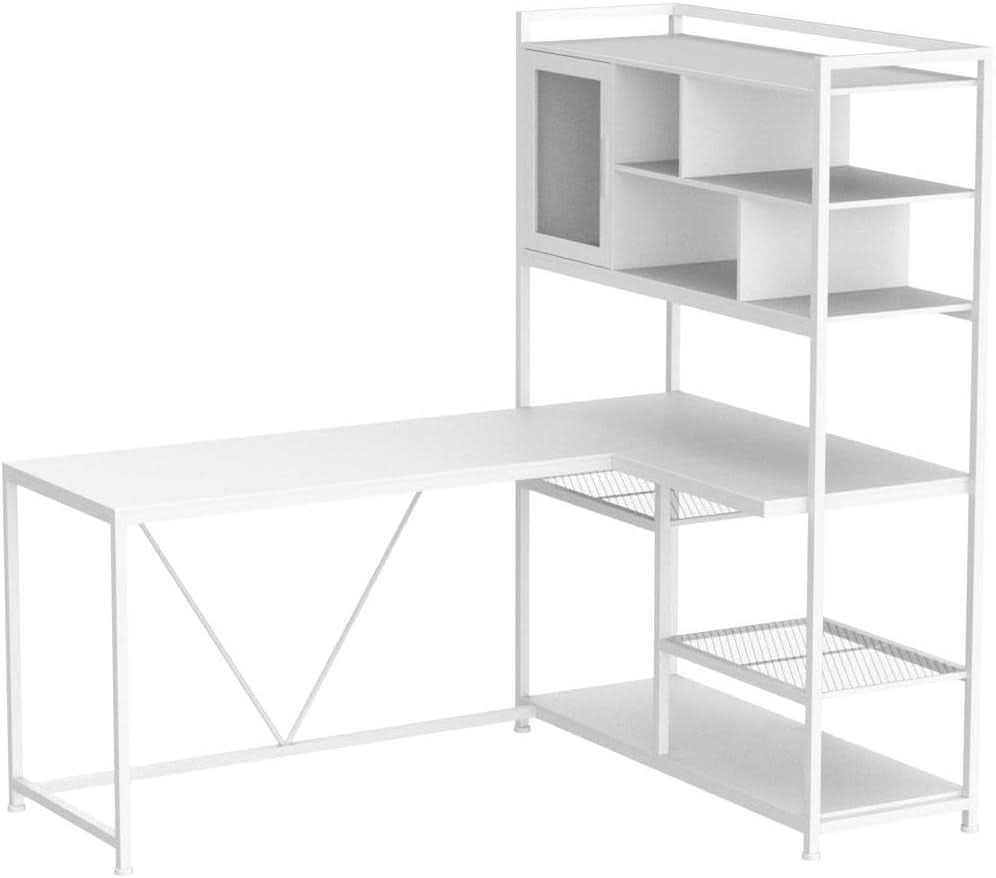58 Inch L Shaped Desk With LED Light For Home Office-3