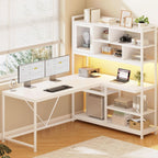 58 Inch L Shaped Desk With LED Light For Home Office-0
