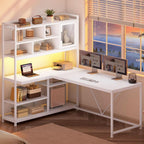 58 Inch L Shaped Desk With LED Light For Home Office-2