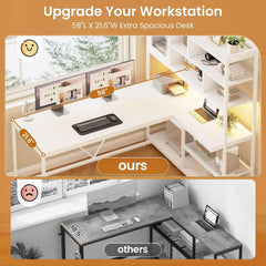 58 Inch L Shaped Desk With LED Light For Home Office-4