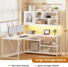 58 Inch L Shaped Desk With LED Light For Home Office-1