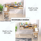 L Shaped Desk With Drawers And Monitor Stand Beige Wood-3