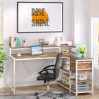 L Shaped Desk With Drawers And Monitor Stand Beige Wood-2