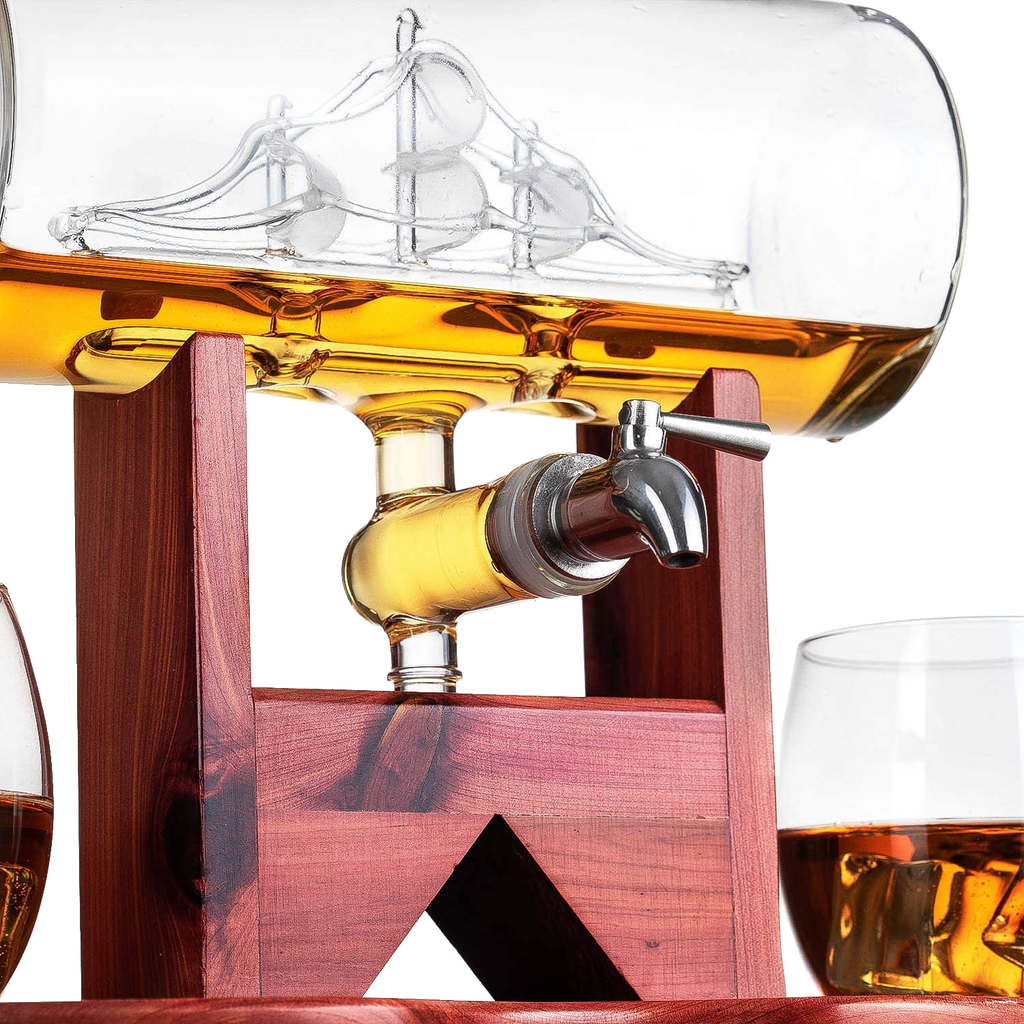 Whiskey Decanter Set - 1250ml Ship & 2 Whiskey Glasses-1