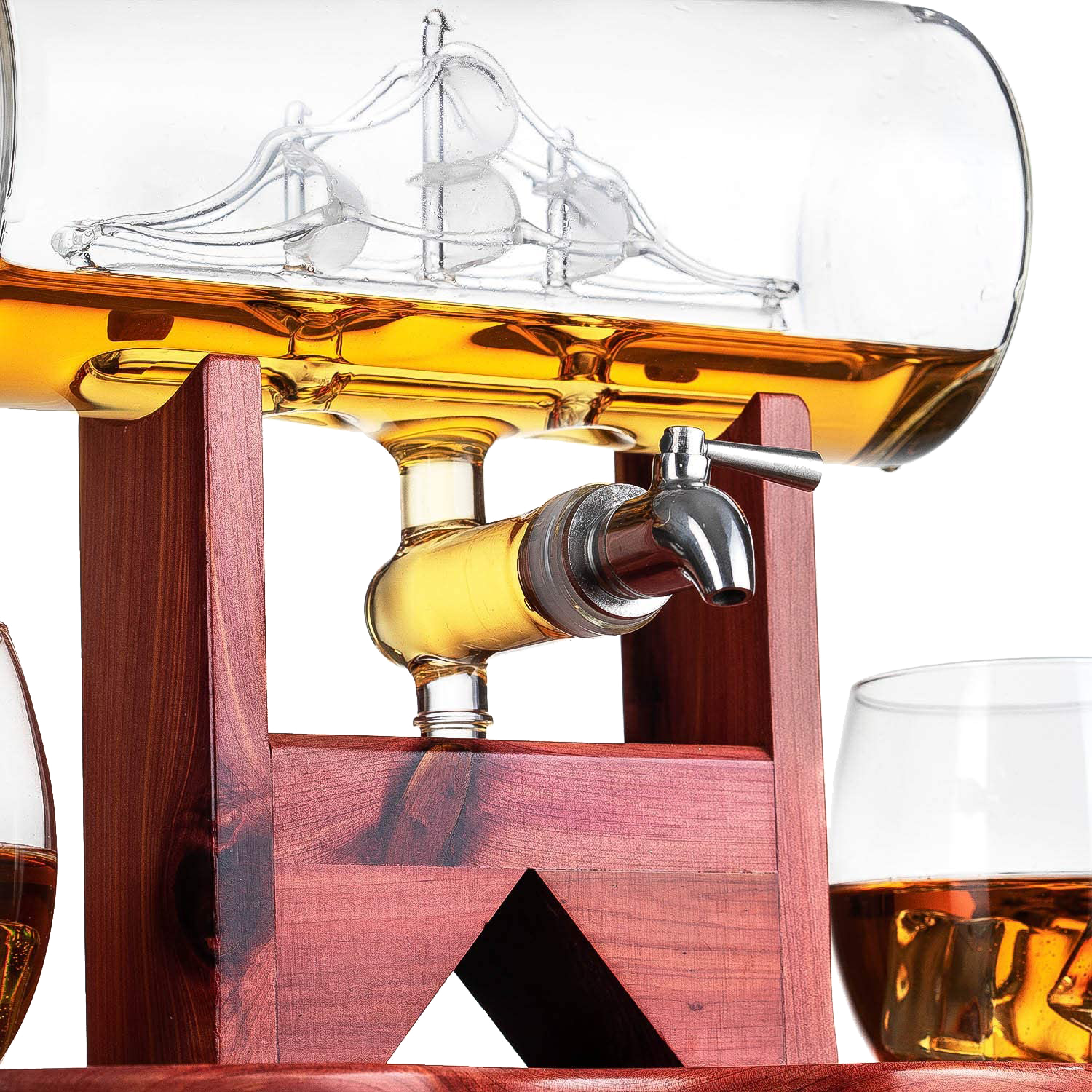 Whiskey Decanter Set - 1250ml Ship & 2 Whiskey Glasses-1