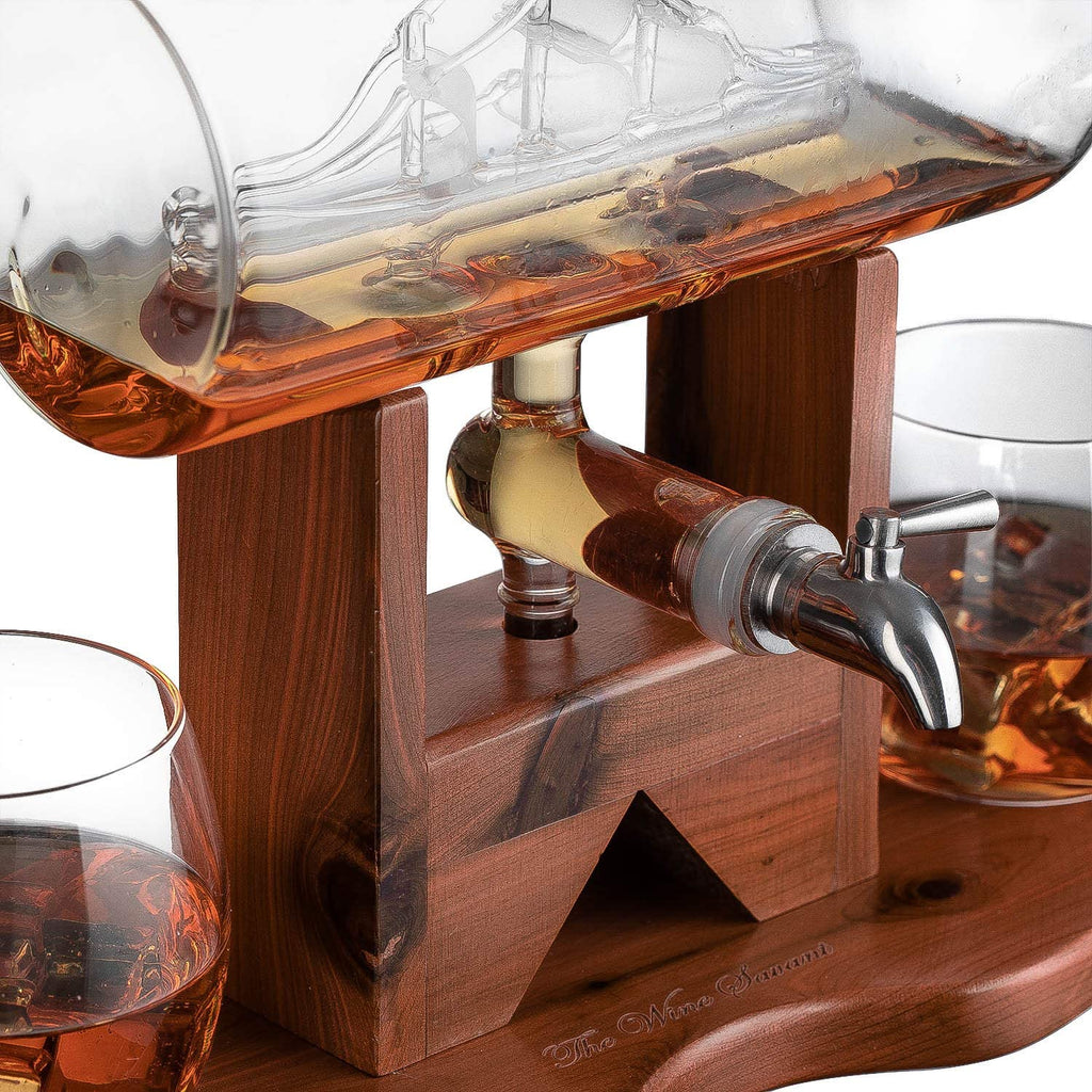 Whiskey Decanter Set - 1250ml Ship & 2 Whiskey Glasses-2