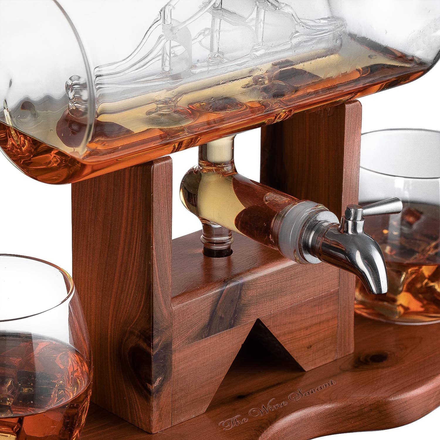 Whiskey Decanter Set - 1250ml Ship & 2 Whiskey Glasses-2