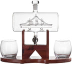 Whiskey Decanter Set - 1250ml Ship & 2 Whiskey Glasses-3