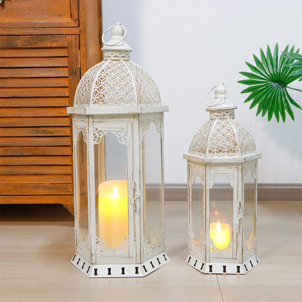 Set of 2-22"&17"H Vintage Metal Candle Lanterns(Grey with Black Brush)-5