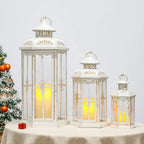 Set of 3-20''&14"&10" H Candle Lanterns (White with Gold Brush)-4