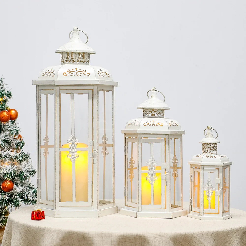 Set of 3-20''&14"&10" H Candle Lanterns (White with Gold Brush)-4