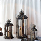 Set of 3-20.5''&14"&10"H Candle Lanterns(Black with Gold Brush)