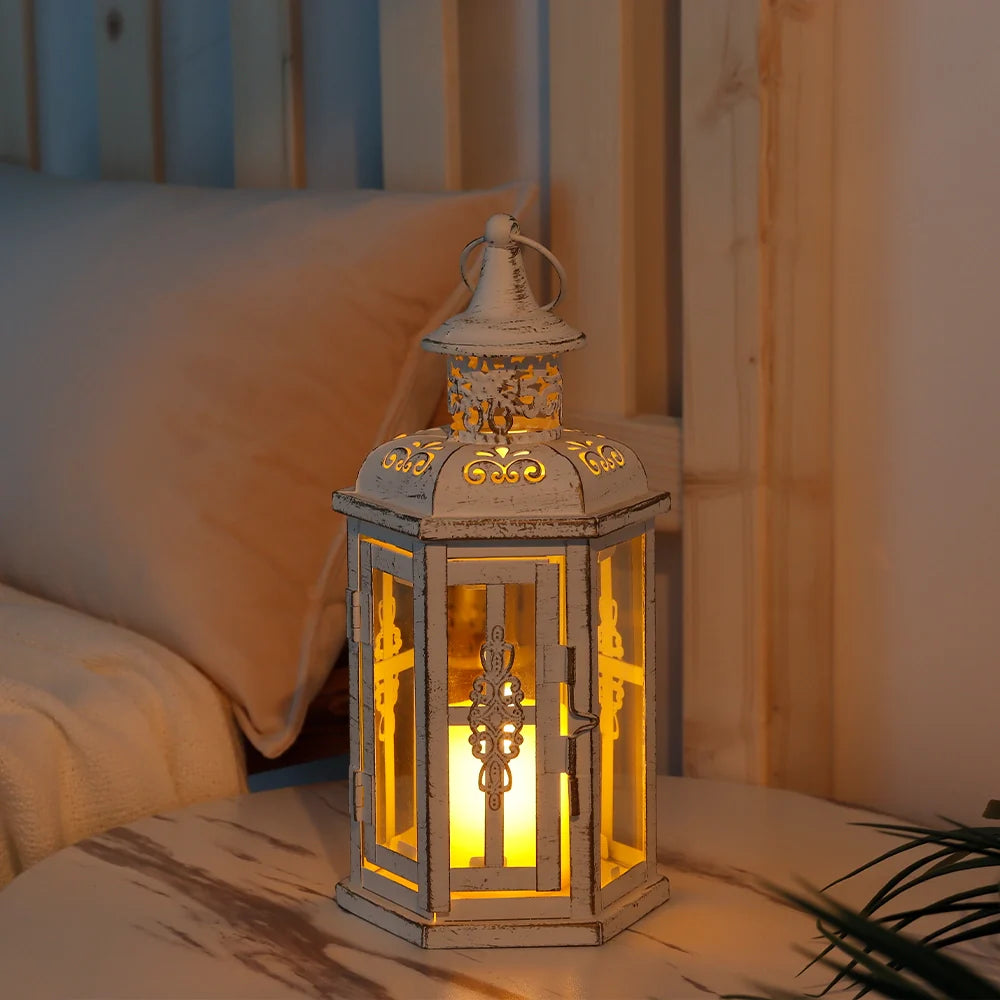 10 inch High Vintage Style Hanging Lantern Metal Candleholder-2