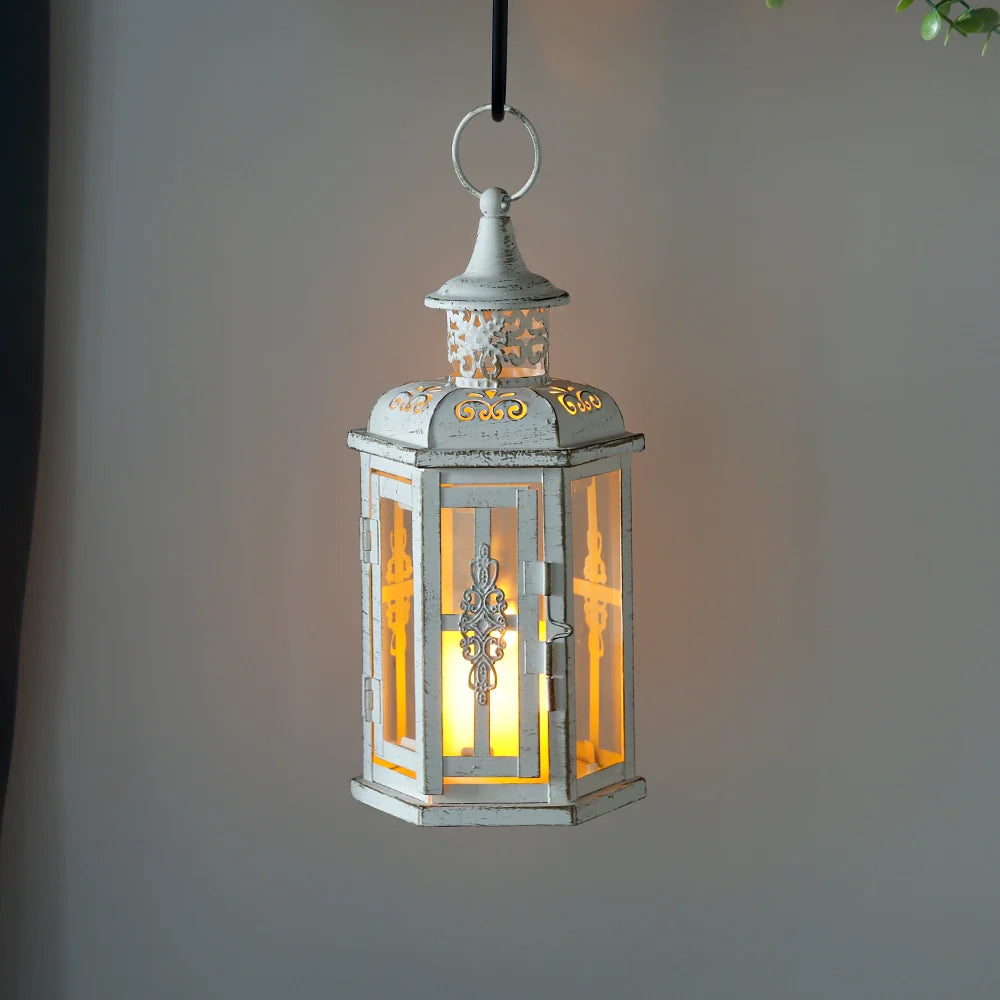 10 inch High Vintage Style Hanging Lantern Metal Candleholder-1
