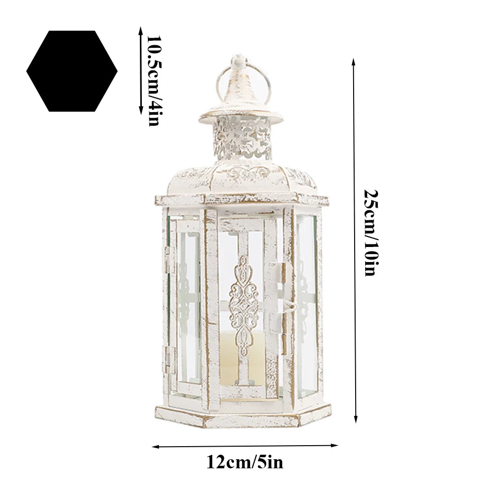 10 inch High Vintage Style Hanging Lantern Metal Candleholder-3