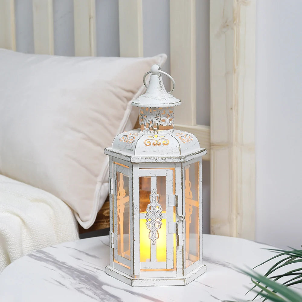 10 inch High Vintage Style Hanging Lantern Metal Candleholder-4