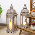 Set of 2-22"&17"H Vintage Metal Candle Lanterns(Grey with Black Brush)-4