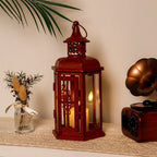 10“H Vintage Hanging Lantern(Red with Black Brush)-0