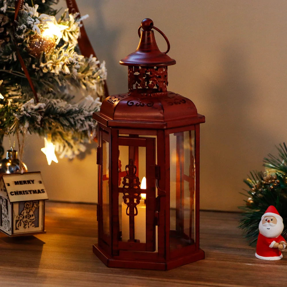 10“H Vintage Hanging Lantern(Red with Black Brush)-2
