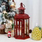 10“H Vintage Hanging Lantern(Red with Black Brush)-3