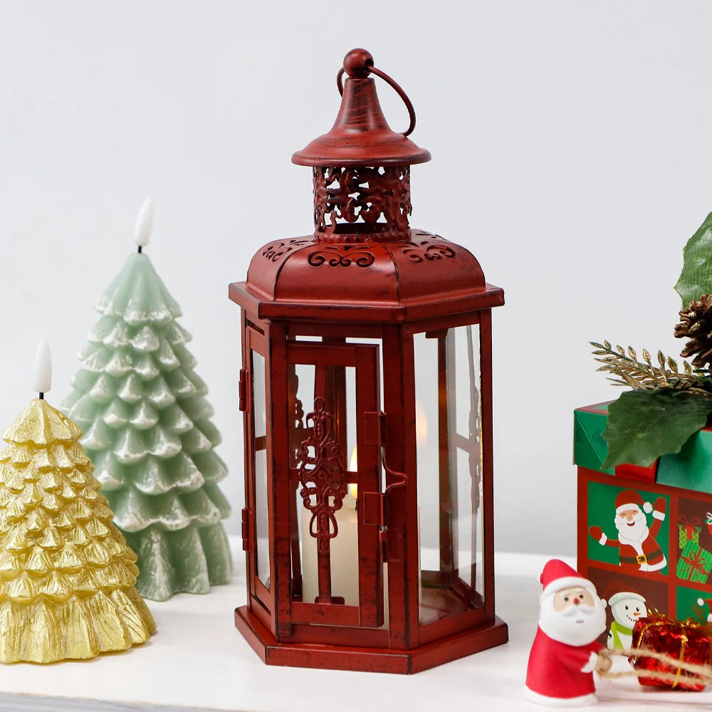 10“H Vintage Hanging Lantern(Red with Black Brush)-4