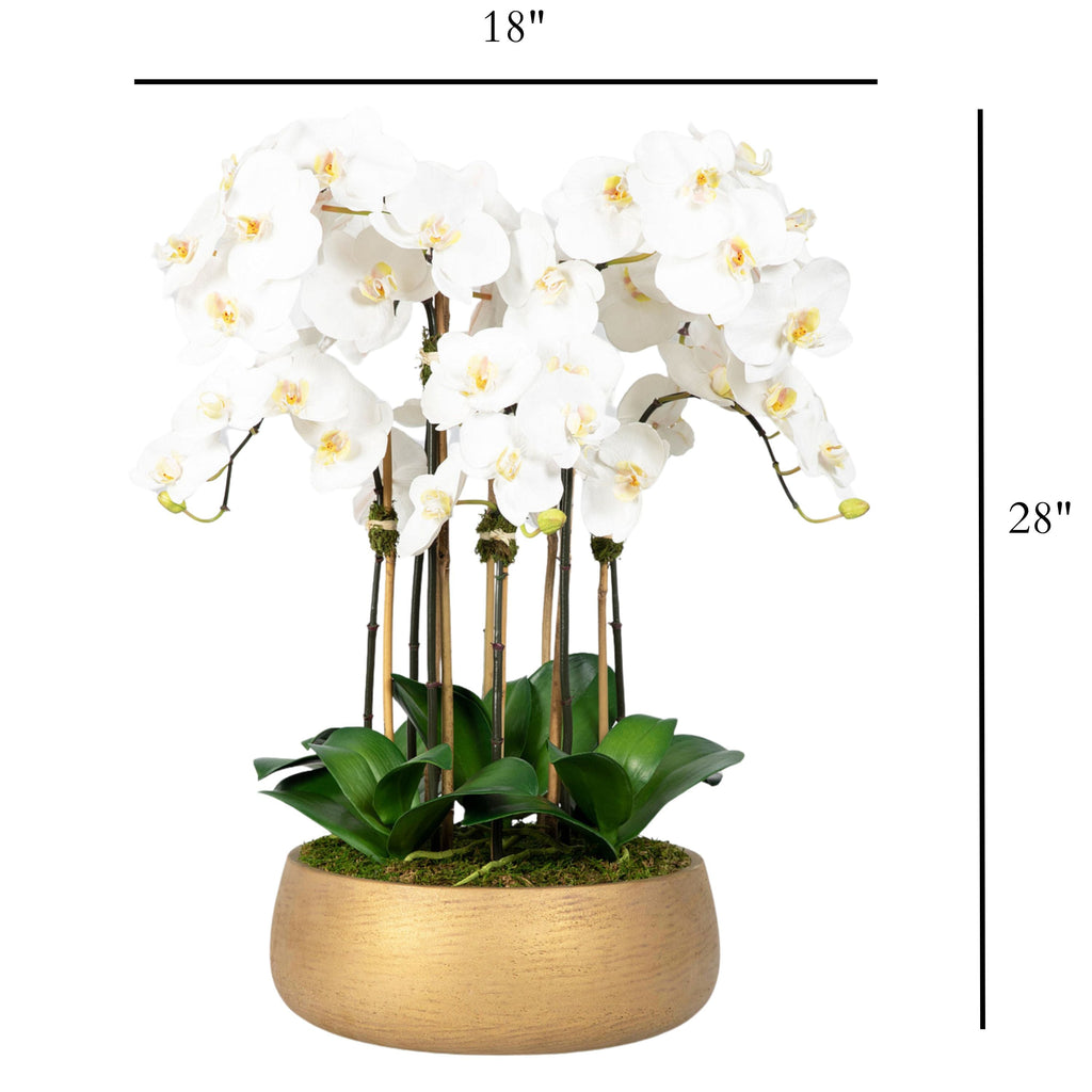 Faux Orchid Arrangement in Matte Gold Planter-3