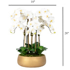 Faux Orchid Arrangement in Matte Gold Planter-3