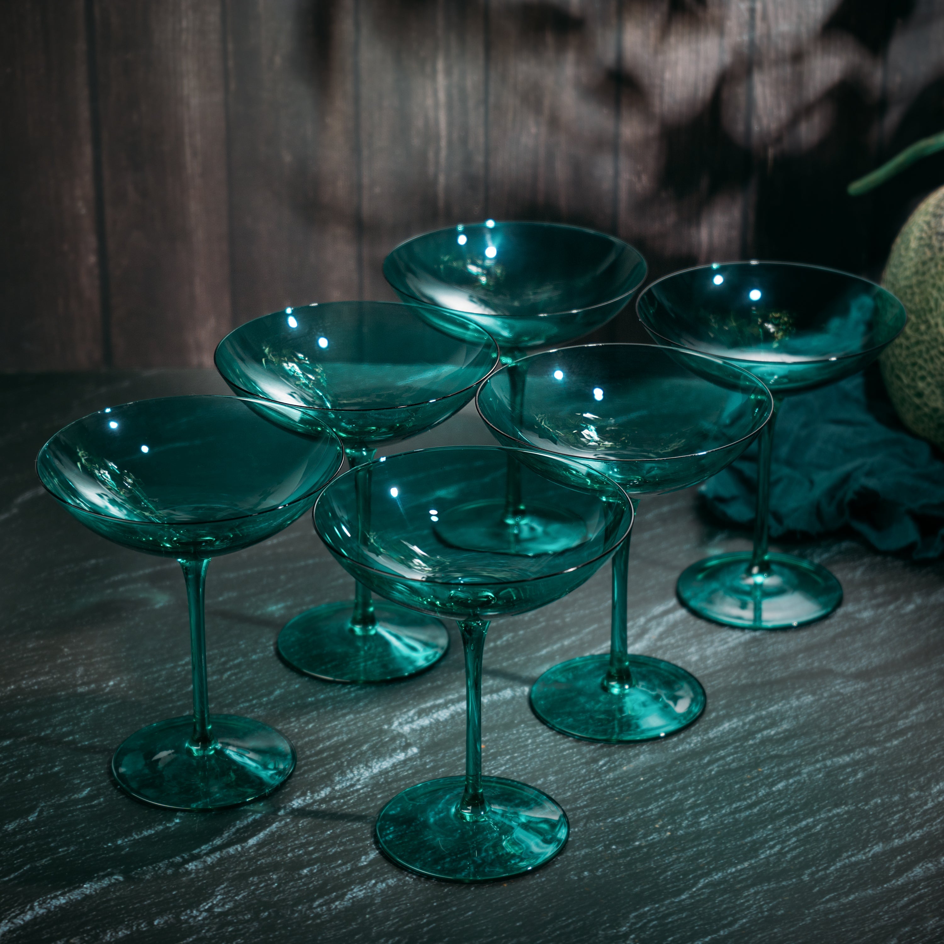 The Wine Savant Colored Vintage Glass Coupes 12oz (6, Teal)-2