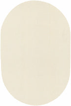 Beige oval-shaped rug pad on a white background