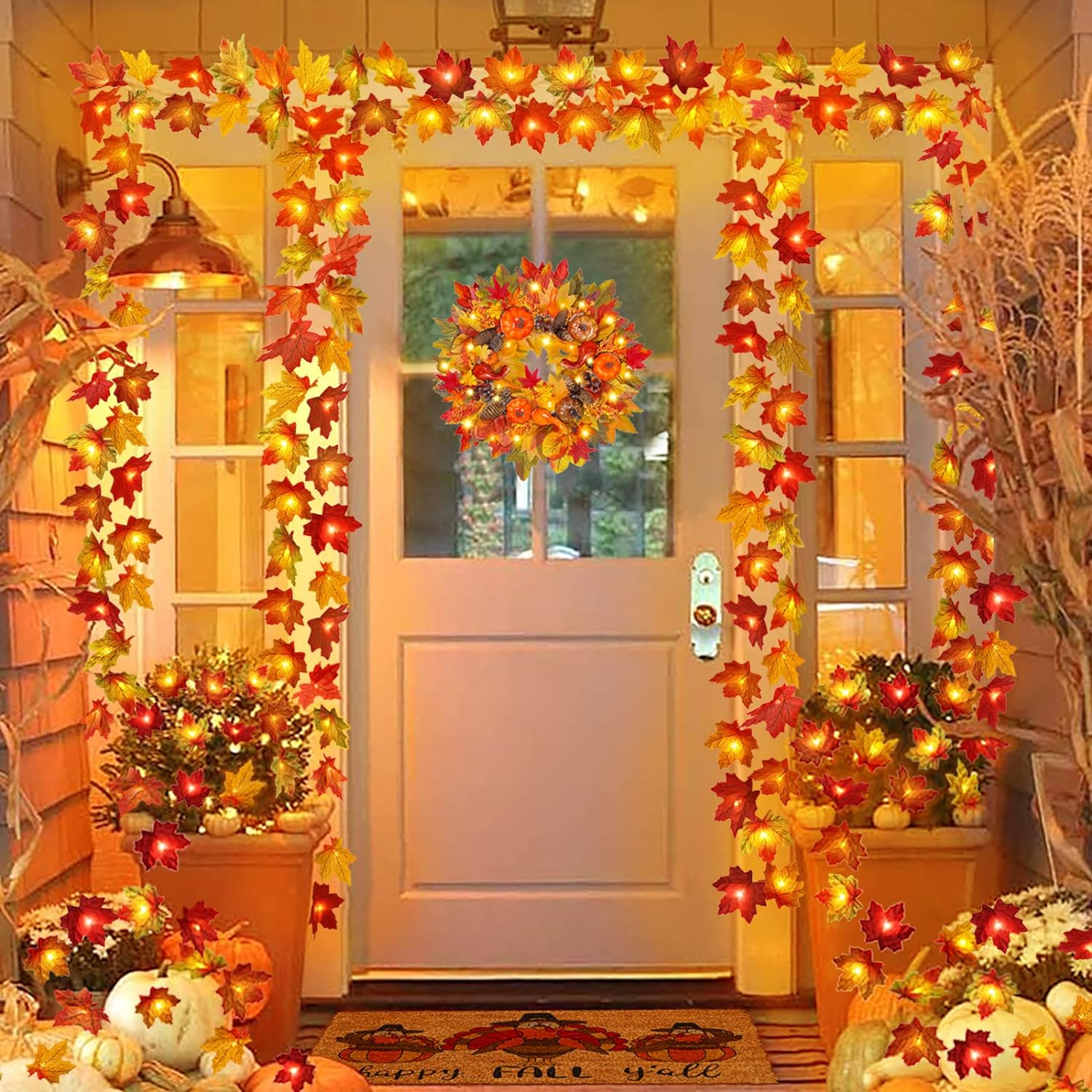 Simulation Maple Leaf Light String Thanksgiving Halloween Room Decoration-1