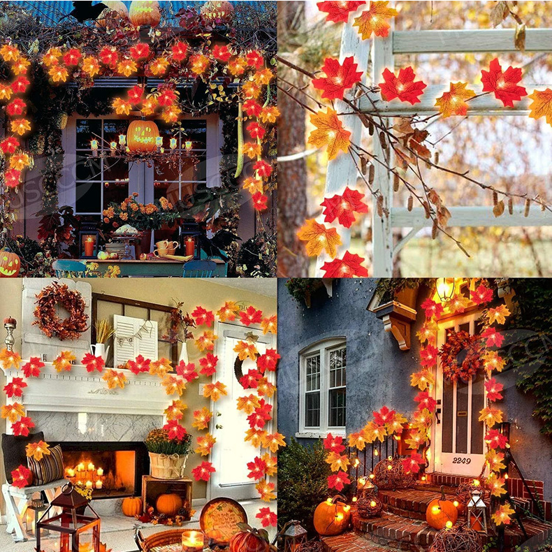 Simulation Maple Leaf Light String Thanksgiving Halloween Room Decoration-3