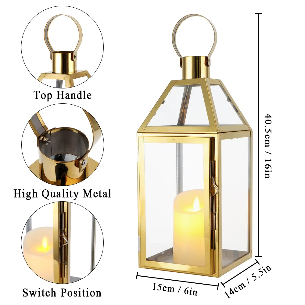 16" H Stainless Steel Candle Lanterns (Gold)-4