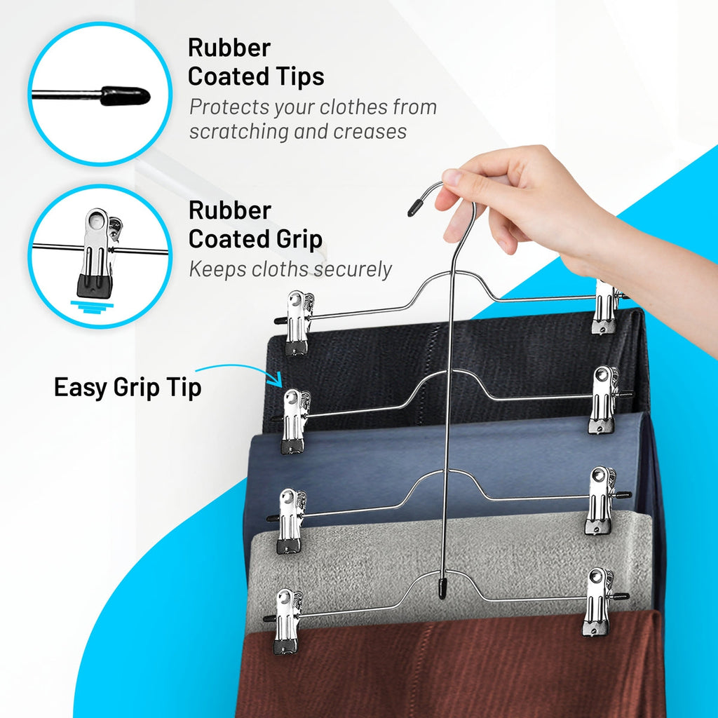 DEILSY™ 4-Tier Metal Skirt Hangers with Sturdy Clips, (3 Pack)