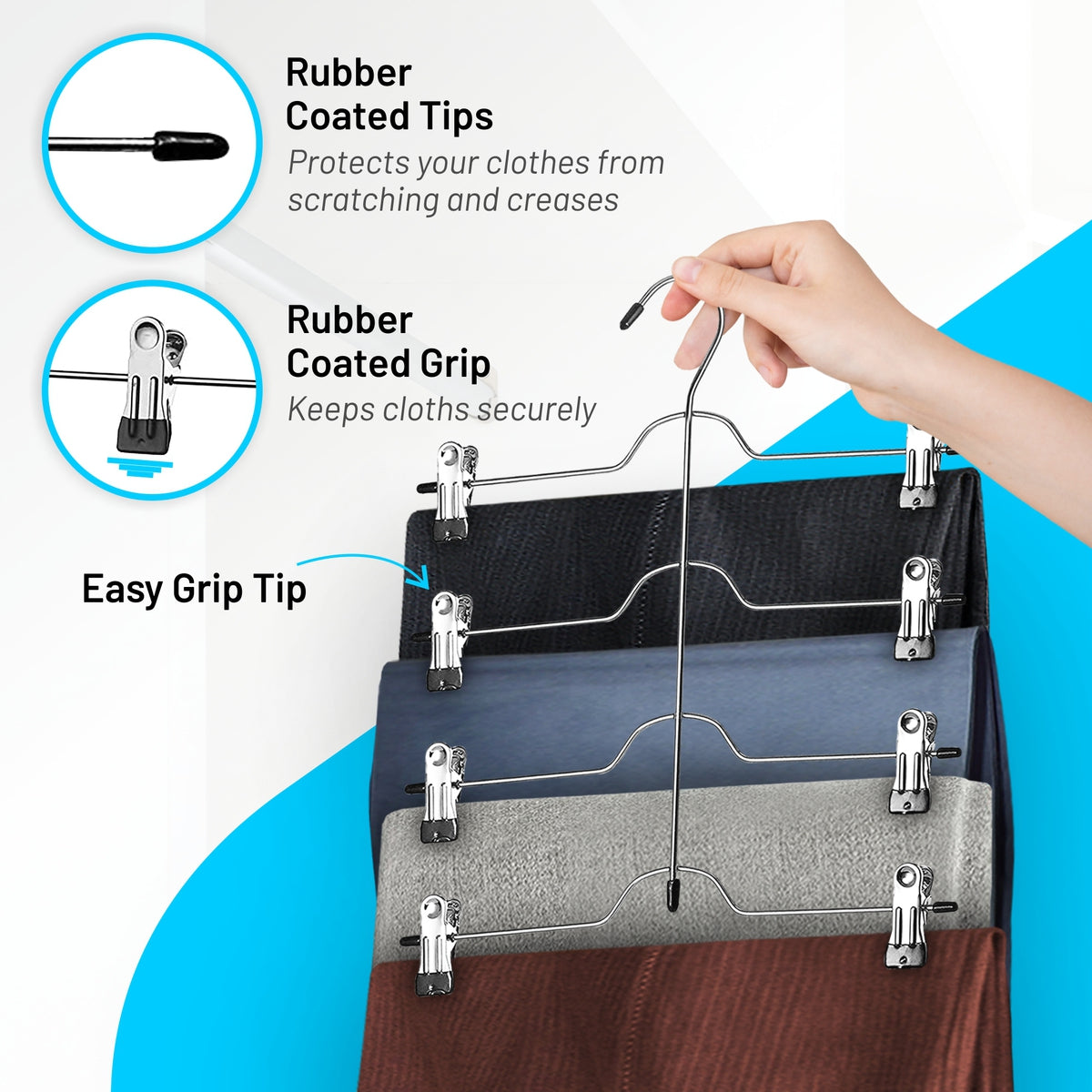 DEILSY™ 4-Tier Metal Skirt Hangers with Sturdy Clips, (3 Pack)