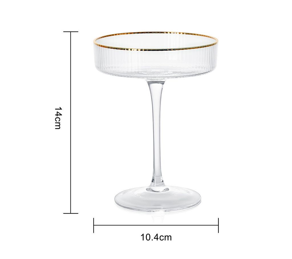 Ribbed Coupe Cocktail Glasses With Gold Rim 8 oz | Set of 4