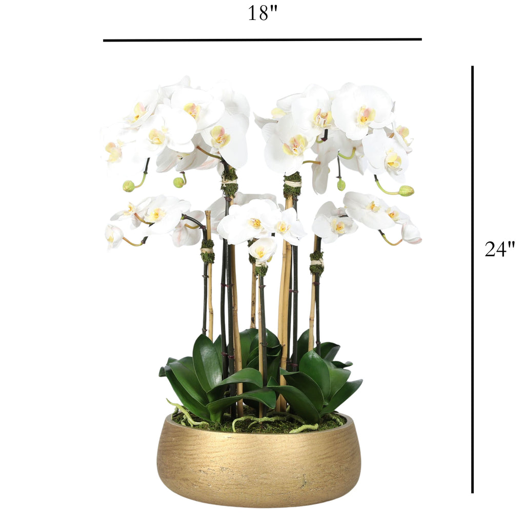 Faux Orchid Arrangement in Matte Gold Planter-4