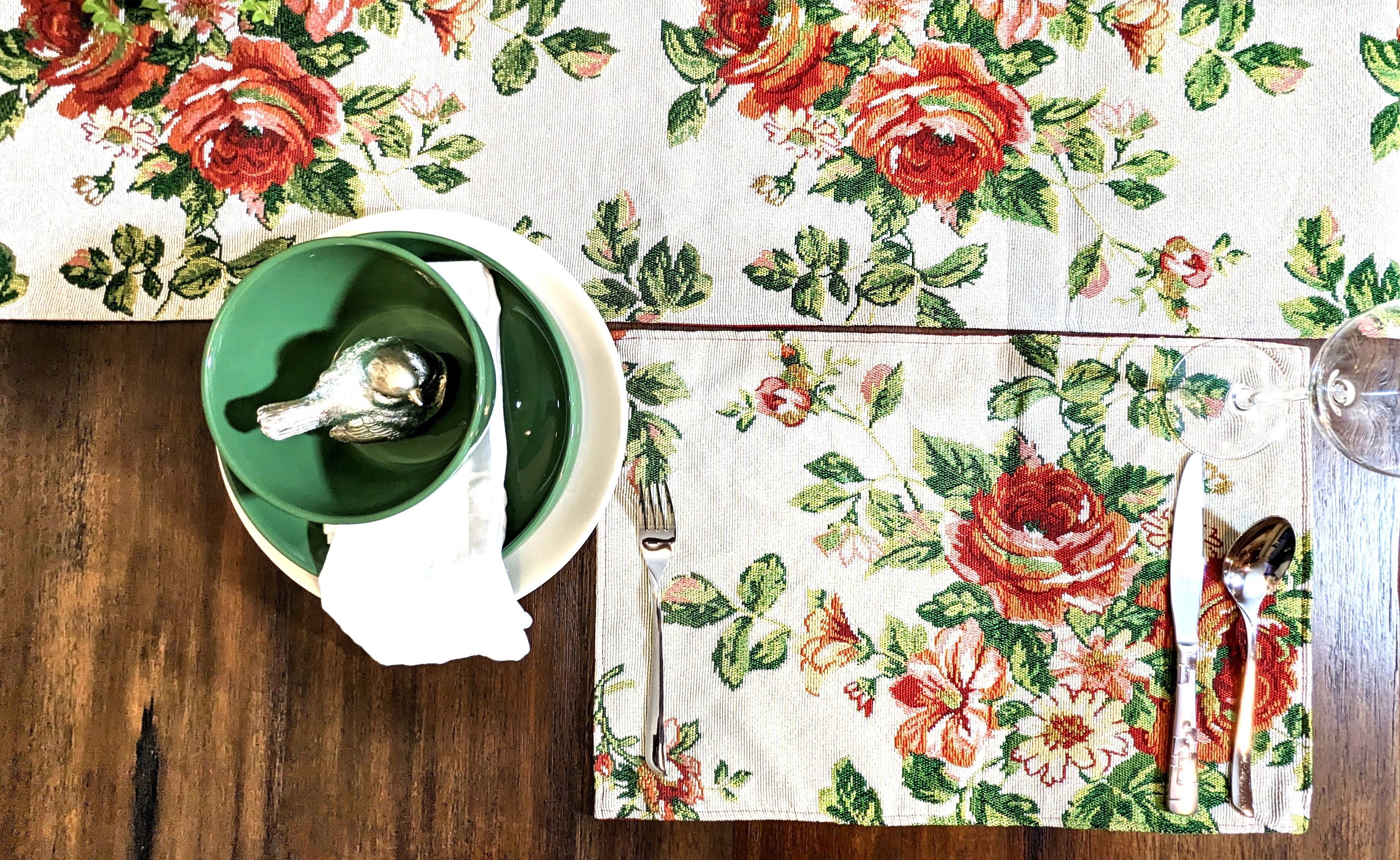 Tache Sweet Roses Vintage Ivory Woven Tapestry Placemat Set (17593PM)-0