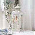 12" H Medium Candle Lantern(White with Gold Brush)-0