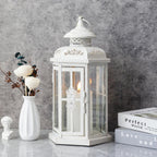 12" H Medium Candle Lantern(White with Gold Brush)-1