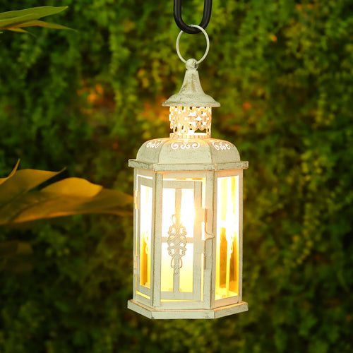 10 inch High Vintage Style Hanging Lantern Metal Candleholder-0