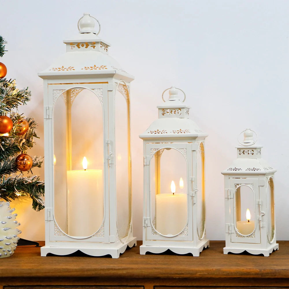 Set of 3  10/14/19.5''H Candle Lanterns (Cream White)-3