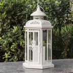 12" H Medium Candle Lantern(White with Gold Brush)-2
