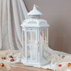 12" H Medium Candle Lantern(White with Gold Brush)-3
