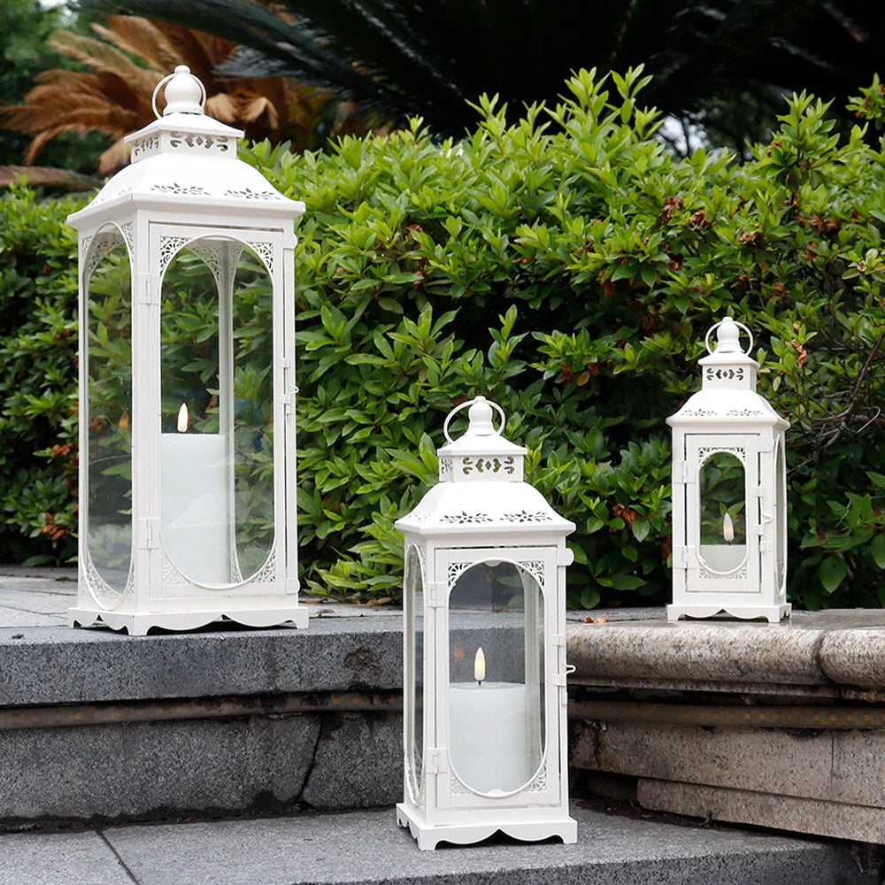 Set of 3  10/14/19.5''H Candle Lanterns (Cream White)-2