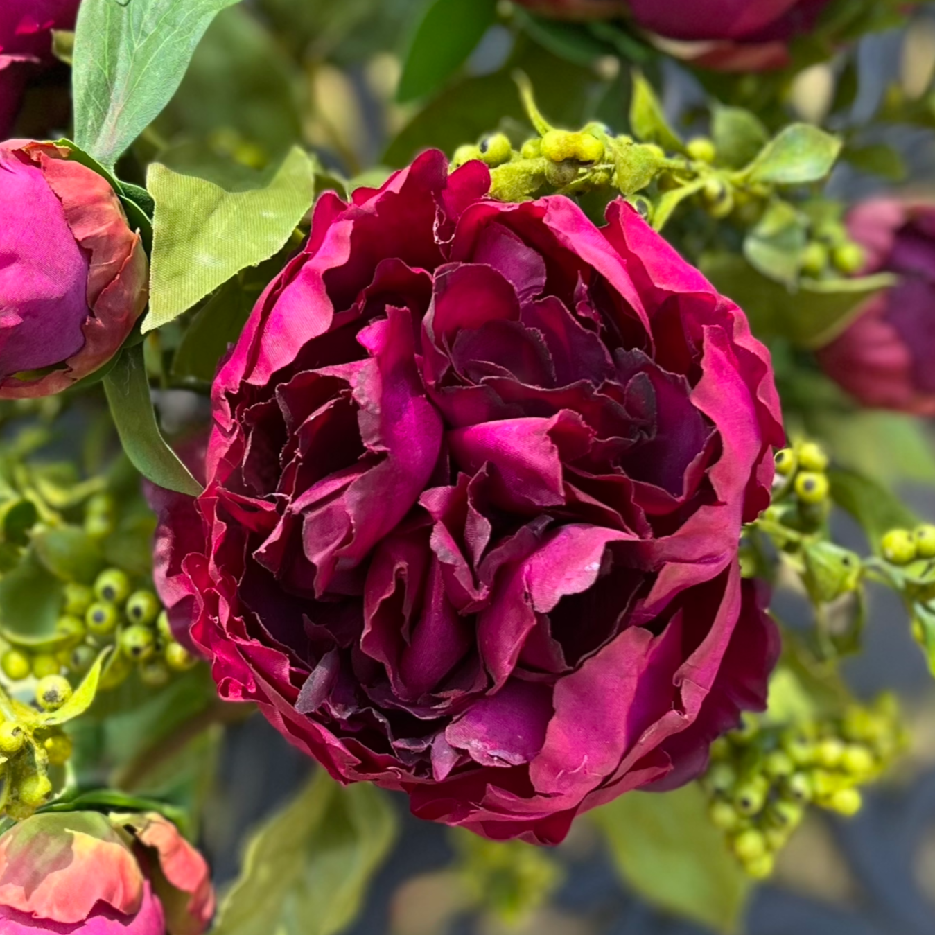 Real touch peony arrangement in glass vase - 10"-3